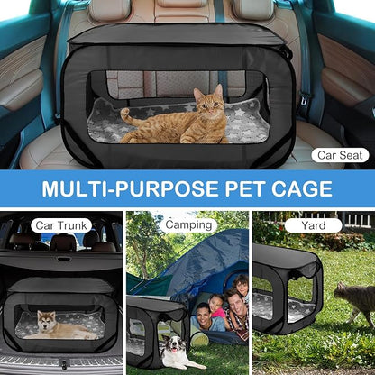 37 Inch Collapsible Dog Crate with Mat Liner Pop up Dog Kennel Waterproof Portable Car Seat Kennel Travel Crate for Pet Indoor Outdoor Cat Bed Collection(Black)