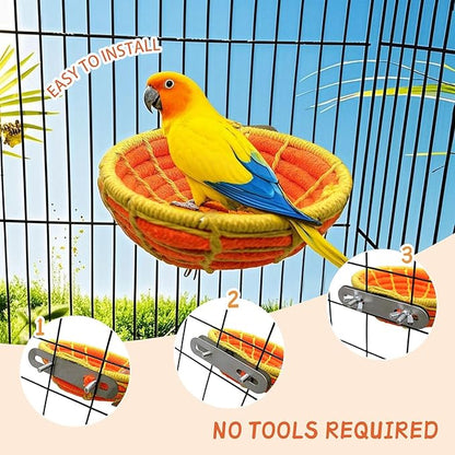 Bird Nest for Cage,Parrot Breeding Nest,Handwoven Cotton Rope Parakeet Bed,Canary Nesting House for Budgie,Finch,Cockatiel,Conure,Lovebird, Small Birds,Orange&Yellow