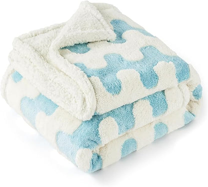 Lesure Waterproof Dog Blanket for Large Dogs - Washable Double Sided Dog Blankets with Warm Jacquard Shag and Soft Sherpa Fleece, Pet Cat Blanket for Couch Protection, 3D Textured Wave, Blue