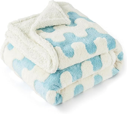 Lesure Waterproof Puppy Blanket for Small Dogs - Washable Double Sided Dog Blankets with Warm Jacquard Shag and Soft Sherpa Fleece, Pet Cat Blanket for Couch Protection, 3D Textured Wave, Blue