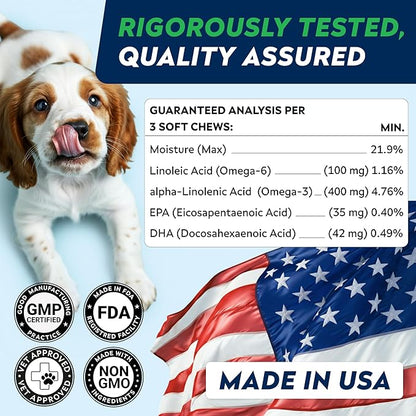 StrellaLab Omega 3 for Dogs - (540Ct) Fish Oil Treats - Allergy & Itch Relief Skin & Coat Supplement - Dry Itchy Skin, Anti Shedding & Hot Spots Treatment - Pet Salmon Oil Chews - Chicken Liver Flavor