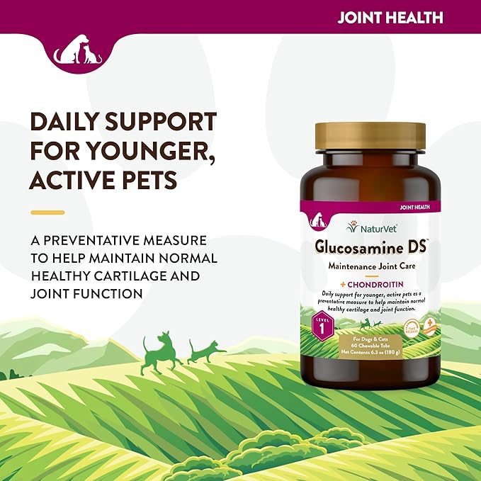 NaturVet Glucosamine DS Level 1 Maintenance Care Hip & Joint Support Pet Supplement for Dogs & Cats _lucosamine, Chondroitin, Antioxidants _upports Cartilage, Joint Function  60 Ct.