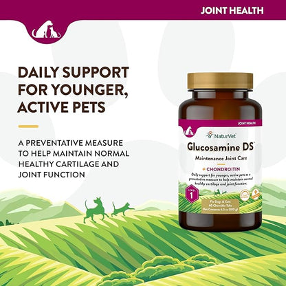 NaturVet Glucosamine DS Level 1 Maintenance Care Hip & Joint Support Pet Supplement for Dogs & Cats _lucosamine, Chondroitin, Antioxidants _upports Cartilage, Joint Function  60 Ct.