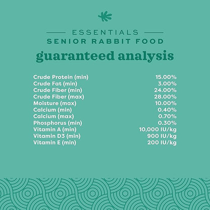 Oxbow Essentials Rabbit Food, Senior, Made with Oxbow Alfalfa for Rabbit, Vitamin & Mineral Rich Pet Pellets, Small Animal Pet Products, Bunny Food, Made in USA, High Fiber, 4 lb. Bag