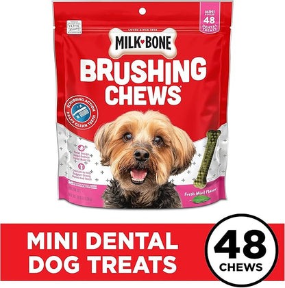 Milk-Bone Fresh Breath Brushing Chews, 48 Mini Daily Dental Dog Treats Scrubbing Action Helps Clean Teeth