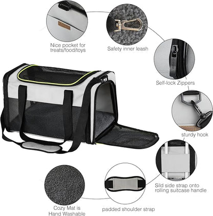 Cat Carrier - Portable Foldable Dog Pet Carrier, Soft-Sided Pet Bag up to 15 Lbs, Airline Approved Travel Puppy Carrier