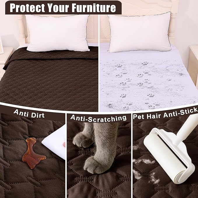 Smiry Waterproof Dog Blanket, Soft Dog Bed Cover Pet Blanket, Reversible Couch Cover for Dogs Washable, Pet Couch Covers for Sofa Furniture Protector for Puppy Cat (82x82 Inch, Chocolate/Dark Grey)