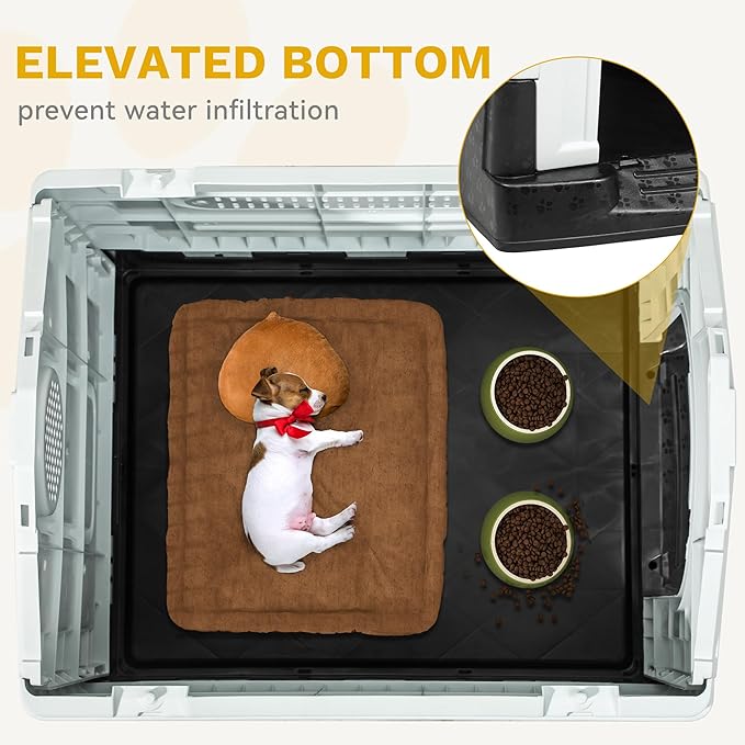 DWVO 26.8'' Plastic Foldable Dog House for Small Dogs, Waterproof Folding Pet House with Adjustable Top Window and Elevated Base (26.8''L x 22.4''W x 26''H)