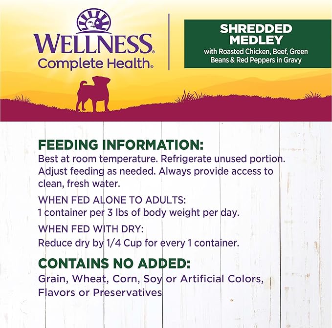 Wellness Natural Pet Food 3 Oz Grain Free Natural Wet Small Breed Roasted chicken, beef, green beans & Red Peppers. (12 Pack), One Size