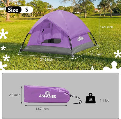 Outdoor Waterproof Pet Camping Tent, Cave Bed for Indoor Cats and Small Dogs, Portable Cat House Dog House, 21.6x21.6x14.9'', Purple, S.