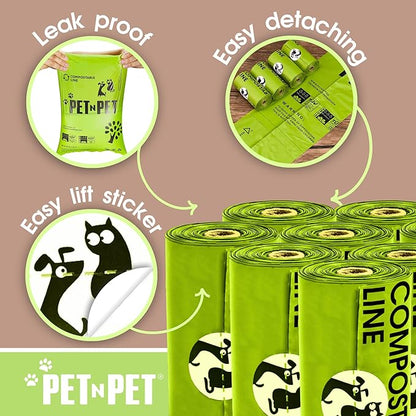 Pet N Pet Poop Bags For Dogs, 120 Counts Dog Poop Bags Rolls + 100% Plant Based Dog Wipes for Paws and Butt, 100 Counts Dog Pet Wipes, 8" x 8" Hypoallergenic Unscented Dog Wipes