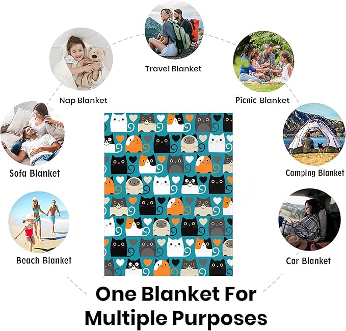 Cat Blanket Soft Cozy Flannel Throw Blanket Warm Lightweight Blankets Gifts for Cat Lovers Kids Girls Women Adults 50"x40"