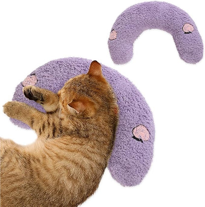 T'CHAQUE Dog Pillow Bed, Cat Calming Pillow, Dog Neck Pillow for Joint Relief Sleeping, Ultra Soft Half Donut Cuddler, Pillow Pet for Upper Spine Support, Doggy/Kitten Pillow Training Toy，Purple