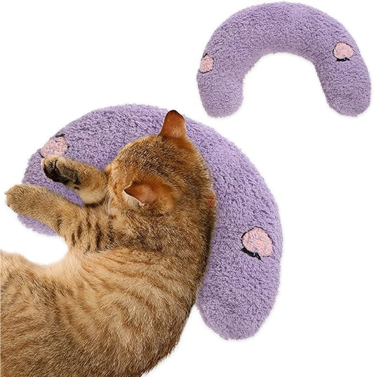T'CHAQUE Dog Pillow Bed, Cat Calming Pillow, Dog Neck Pillow for Joint Relief Sleeping, Ultra Soft Half Donut Cuddler, Pillow Pet for Upper Spine Support, Doggy/Kitten Pillow Training Toy，Purple