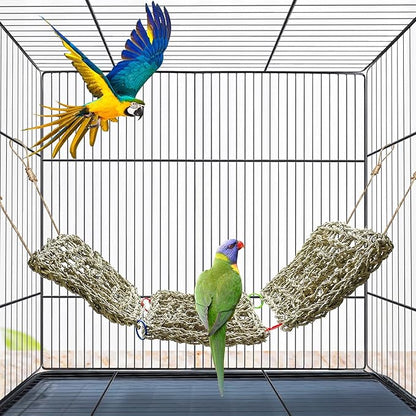 BNOSDM Bird Seagrass Mat, 3 PCS 7.1 x 7.1 Inches Parrot Natural Seagrass Woven Bird Net Hammock Mat, Parakeet Climbing Rope Ladder Chew Toys Hut Hideout for Lovebird Cockatiel Conure Budgie