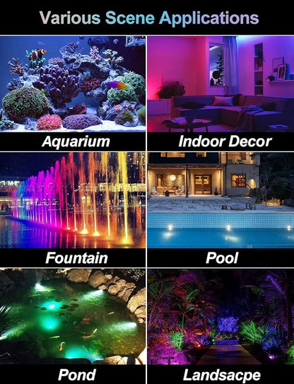 RGB Underwater Pond Lights, Super Bright LED Submersible Fountain Lights Colored Landscape Spotlights, Bluetooth APP Control IP68 Waterproof for Fish Aquarium Tank Garden Yard Pool(Set of 1)