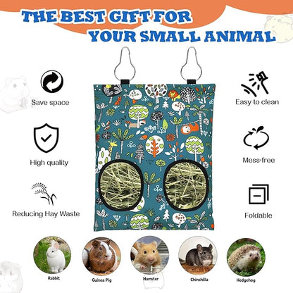 3 Pcs Rabbit Hay Feeder Bag, 2-Hole Hanging Hay Feeder Guinea Pig Hay Bags Washable Bunny Hay Bag for Rabbits Chinchillas Hamsters Small Pets and Animal (11.8"×8.7")