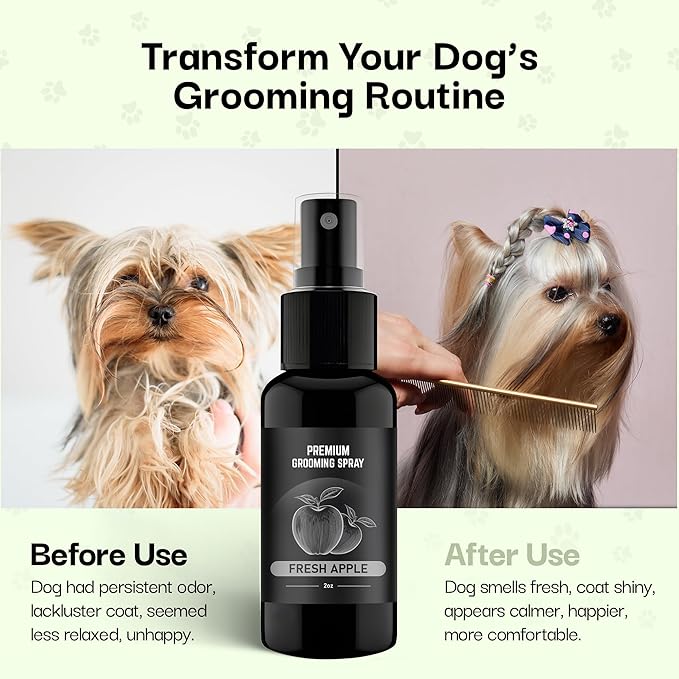 605Products Premium Dog Cologne & Odor Eliminator - Long Lasting Puppy Perfume, Deodorant Grooming Spray with Essential Oils, 2oz Fresh Apple
