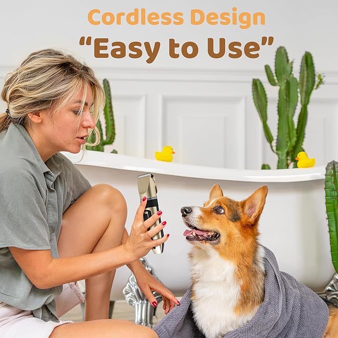 Dog Grooming Kit & Paw Trimmer-Low Noise Electric Quiet Clippers Set, Rechargeable Cordless Pet Hair Clippers for Thick Coats with Scissors & Trimmer -Professional Grooming Tools for Dogs, Cats, Pets