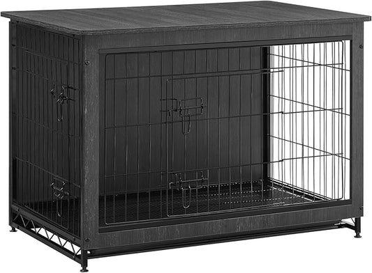 Feandrea Dog Crate Furniture, 38.6" Side End Table, Modern Kennel for Dogs Indoor up to 70 lb, Heavy-Duty Dog Cage with Multi-Purpose Removable Tray, Double-Door Dog House, Ink Black UPFC003B01