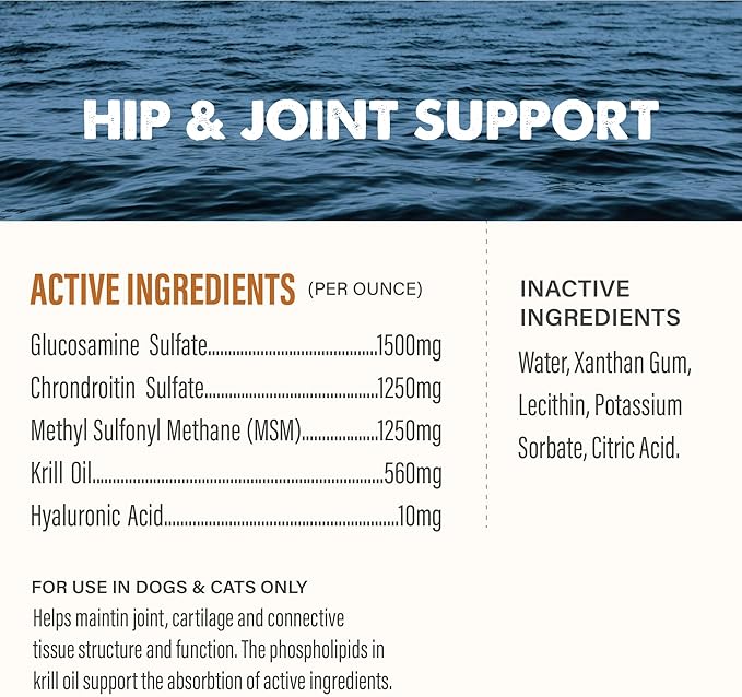 Grizzly Pet Products Joint Aid Liquid Hip and Joint Health Supplement Product for Dogs and Cats, 32 Ounce