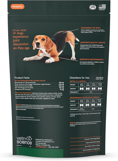VetriScience Healthy Hip & Joint Chews, GlycoFlex Glucosamine and Green-Lipped Mussel Joint Support Supplement for Dogs, Promote Mobility and Protect Joints, Chicken, 120 Count
