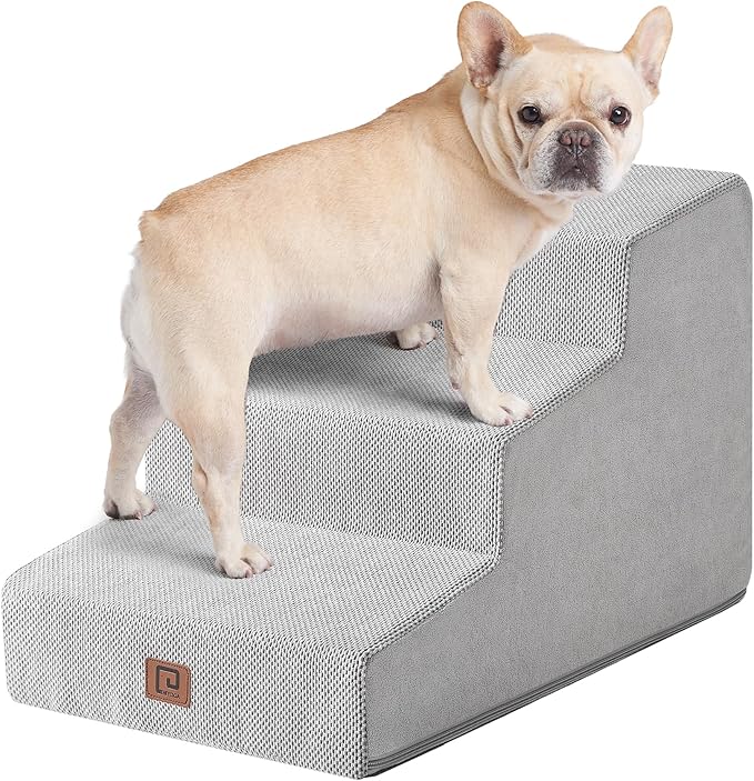 EHEYCIGA Dog Stairs for Small Dog 15.7”H, 3-Step Slope Dog Stairs for Couch and Sofa, Pet Steps with Non-Slip Bottom, Low Ramp and Larger Step Area