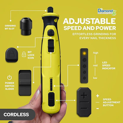 Diamondg Cordless Dog Nail Grinder with Quiet Sound & LED Tip for Large & Small Dogs, 4hrs. Runtime - Electric Dog Nail Trimmer, Heavy Duty Rotary Tool Alternative to Toenail Clippers & Filers