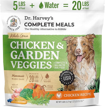 Dr. Harvey's Chicken & Garden Veggies Dog Food, Human Grade Whole-Grain Dehydrated Dog Food with Freeze-Dried Chicken (5 Pounds)