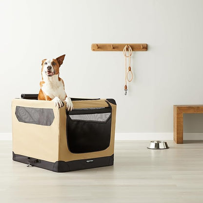 Amazon Basics Folding Soft Crate for Cat, Dog, Rabbit, Portable and Collapsible, 36 Inch, Tan, L 36" x 24" x 24"
