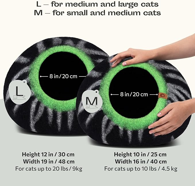 MEOWFIA Cat Cave  Premium Felt Cat Bed for Indoor Cats, Handmade 100% Merino Wool (Large, Shining Tiger)