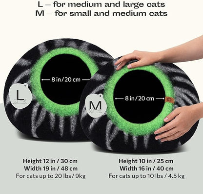 MEOWFIA Cat Cave  Premium Felt Cat Bed for Indoor Cats, Handmade 100% Merino Wool (Large, Shining Tiger)