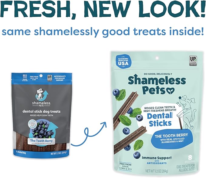 Shameless Pets Toothberry Dental Chews for Dogs – Natural Dog Dental Sticks for Fresh Breath, Teeth Cleaning & Removes Tartar, Grain-Free Dog Treats, No Corn or Soy