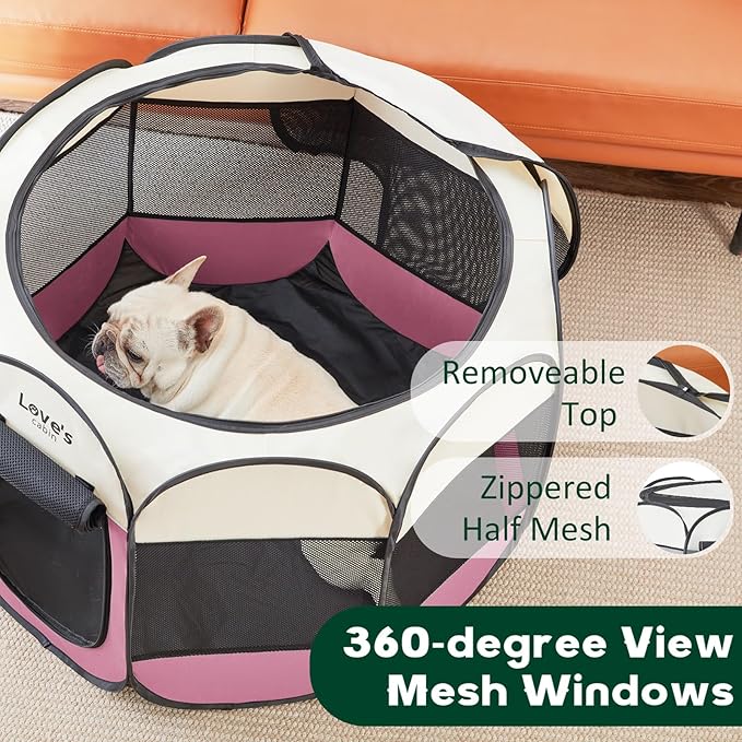 Love's cabin Pet Puppy Dog Playpen, Small Dog Tent Crates Cage Indoor/Outdoor, Portable Playpen for Cat, Foldable Pop Up Dog Kennel Playpen with Carring Case, Removable Zipper Top, Pink