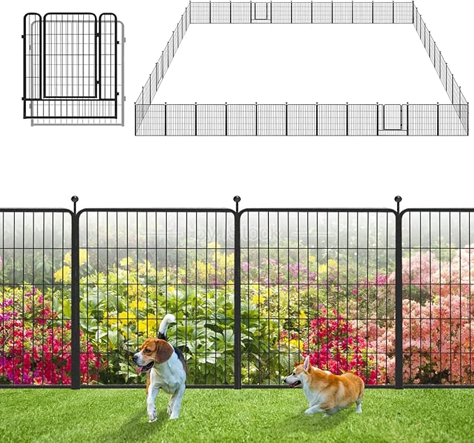Decorative Garden Fence with Gate, 32in x96ft 42 Panels Metal Fence Panels Heavy Duty Dog Fencing Outdoor Fences for Yard, Rustproof Garden Fencing Flower Bed Edging for Patio Decor