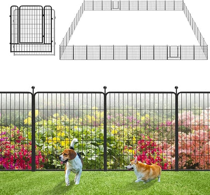 Decorative Garden Fence with Gate, 32in x96ft 42 Panels Metal Fence Panels Heavy Duty Dog Fencing Outdoor Fences for Yard, Rustproof Garden Fencing Flower Bed Edging for Patio Decor