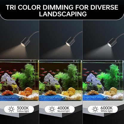 LED Aquarium Light, 4W Clip-on Fish Tank Lamp, 3 Colors, 17.8 Inch Flexible Arm, Full Spectrum for Plants and Coral