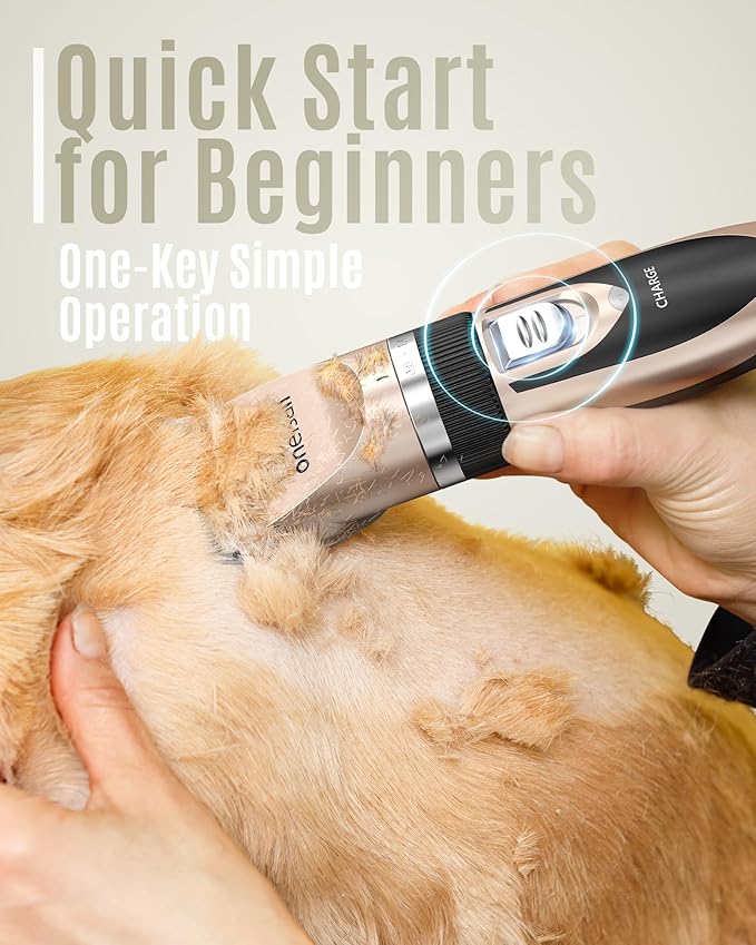 oneisall Dog Clipper Low Noise, Dog Grooming Kit with Rechargeable Quiet Dog Trimmer for Paws Dog Nail Grinder Paw Trimmer with 2 LED Lights