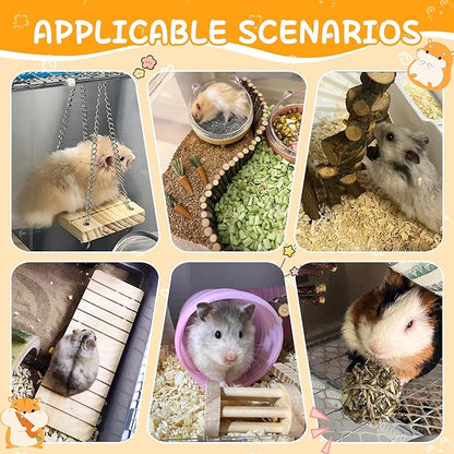 40 PCS Hamster Toys Set Guinea Pig Toys, Hamster Cage Accessories with Tunnel, Bridge, Natural Timothy Hay, Apple Wood and Bamboo for Boredom Relief & Teeth Care for Chinchillas, Gerbils, Rats