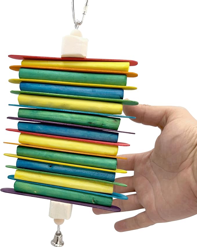 1125 Rainbow Sola Stick Stack Handcrafted Bird Chew Toy with Colorful Sola Wood Sticks – Foraging Toy for Conures, Parakeets, and Cockatiels – Safe & Natural Parrot Enrichment Toy – Made in USA