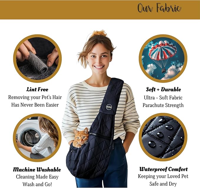SUSU Cat Sling & Dog Slings for Small Dogs up to 9lbs | Ultra-Soft Parachute-Grade Fabric, Adjustable Strap and Closure | Dual Carry Options Puppy Carrier | Cat Carrier Pouch with Two Zipper Pockets