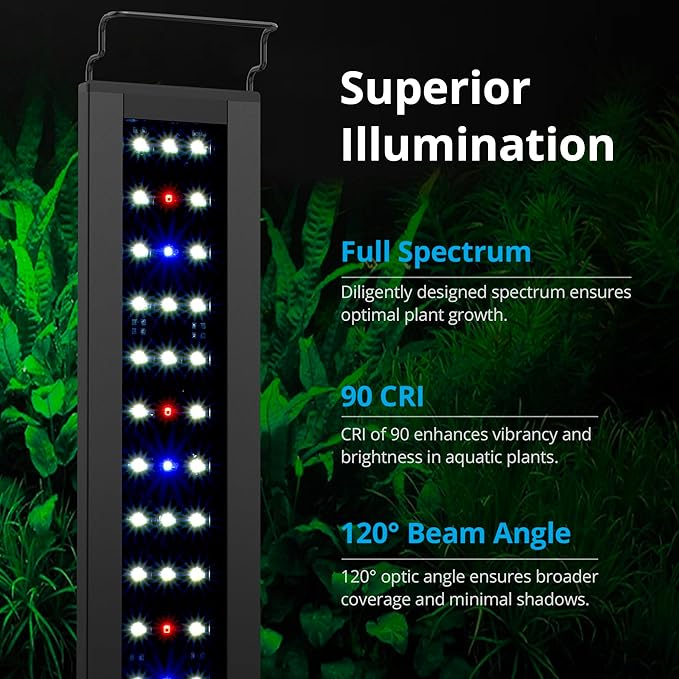 NICREW C10 Plants LED Aquarium Light, 30-36 in, 20Watts, Full Spectrum Fish Tank Light with Timer, Day and Night Cycle, Brightness Adjustable