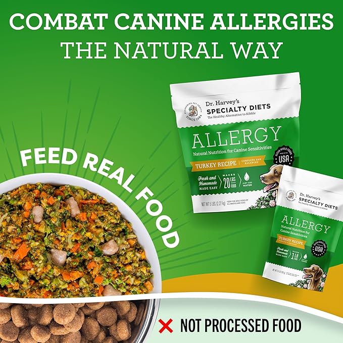 Dr. Harvey's Specialty Diet Allergy Turkey Recipe, Human Grade Dog Food for Dogs with Sensitivities and Allergies (5 Pounds)
