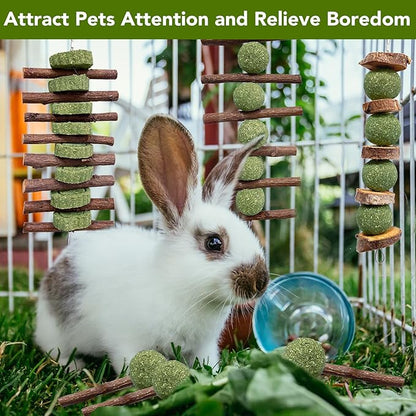 3 Pcs Bunny Chew Toys with 3 Pcs Rabbit Chew Lollipop for Teeth Grinding, Improve Dental Health, Treats for Rabbits Guinea Pigs Chinchillas Bunnies Hamsters