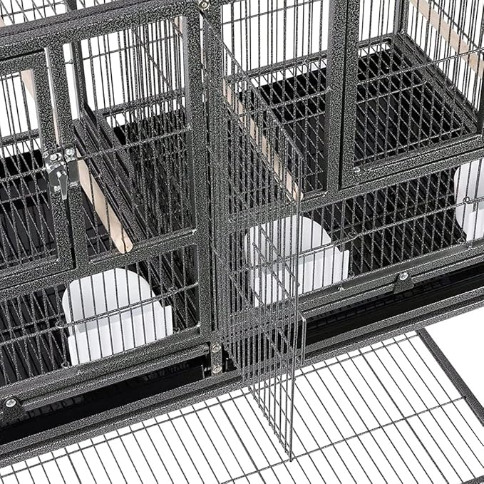 Triple Stackable Center Divided Breeder Breeding Bird Flight Double Rolling Cage Side Nesting Doors Easy Clean Pull Out Tray for Aviaries Canaries Cockatiels Lovebirds Finches Budgies Small Parrots