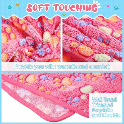 Tatuo 4 Pcs Dog Blanket Pet Puppy Blanket Puppy Teething Toys Paw Print Fleece Blanket for Pet Cat Soft Warm Sleep Mat Guinea Pig Cage Blanket(Small(24 x 16 Inch),Pink)