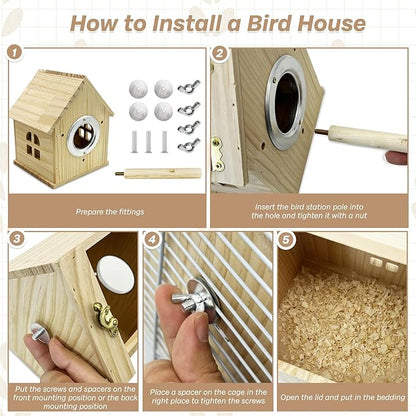 PINVNBY Parakeet Nesting Box Wooden Bird House for Cage Parrot Breeding Mating Box for Lovebirds Cockatiel Finch Cockatoo Canary and Small and Medium-Sized Birds (M: 7.91 * 6.3 * 5.82 inch)