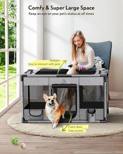 Dog Playpen,Fabric Fence, Portable Soft Cat Kennel Crate,Breathable Exercise Puppy Pen,PVC Pipe Frame,Indoor Outdoor Cage for Large/Medium/Small Animals with Carrying Case(L)