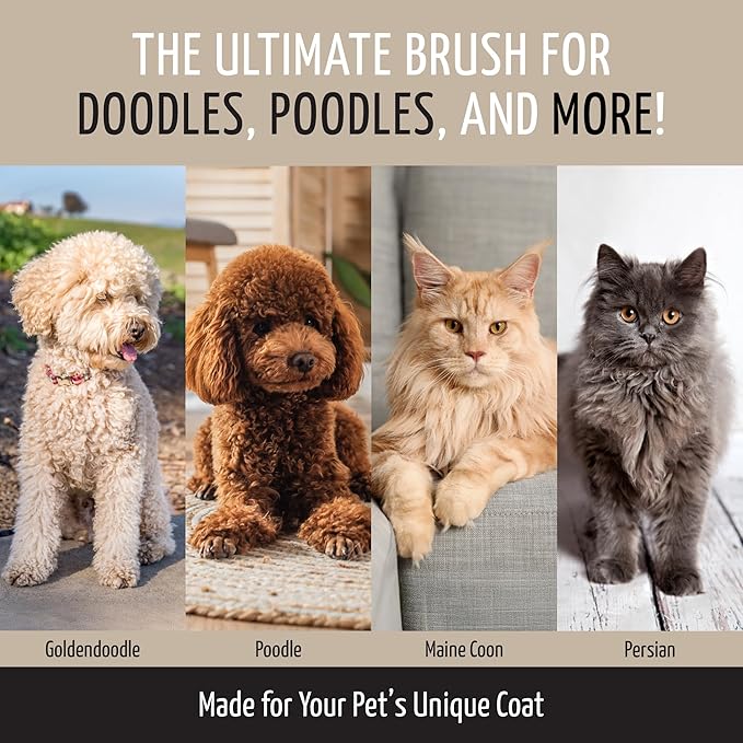 Tauro Pro Line Wooden Deshedding Dog Brush for Long Goldendoodle, Labradoodle & Poodle Hair - Mint Slicker Brush for Dog & Cat Grooming - Round Flexible Cushion & Non-Slip Grip