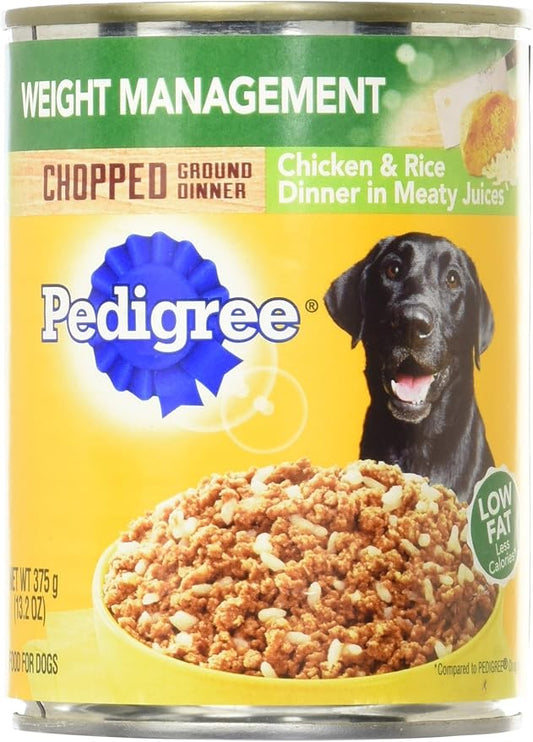 Pedigree Chopped Ground Dinner Weight Management Chicken And Rice Wet Dog Food 13.2 Oz. (12 Count)